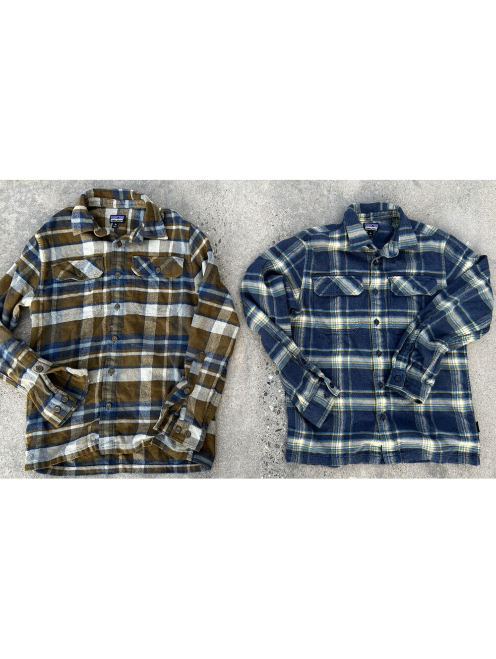 Patagonia Men's XS Long-Sleeved Fjord Flannel Shirt Blue Yellow Plaid OG Cotton